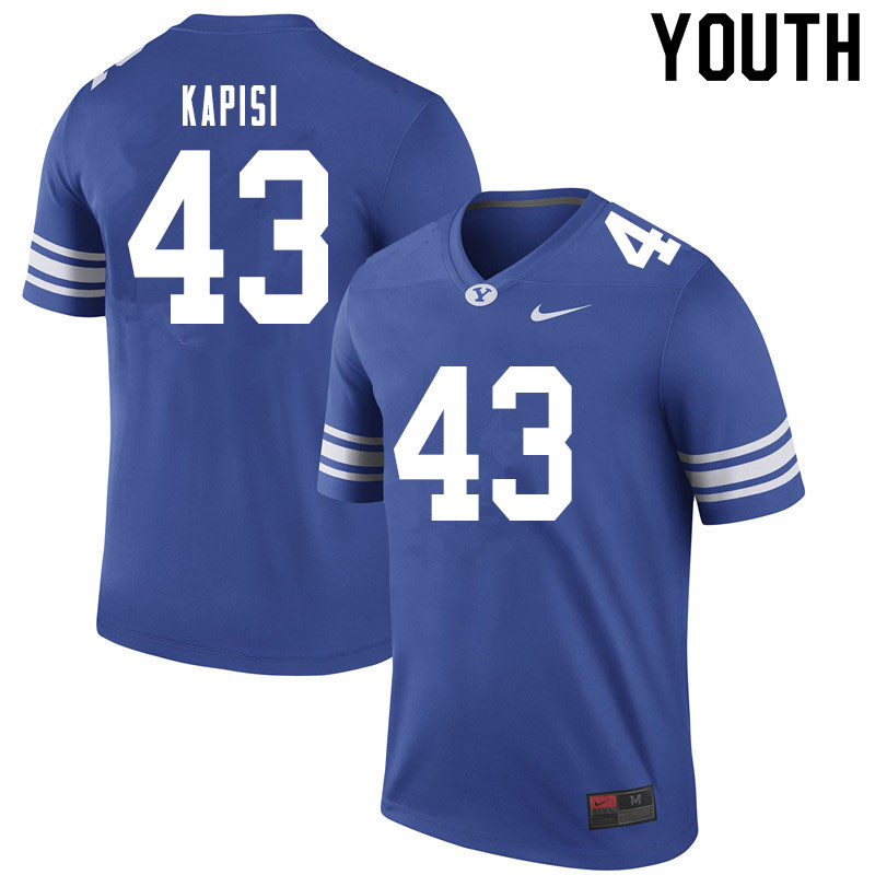 Youth #43 Jared Kapisi BYU Cougars College Football Jerseys Sale-Royal - Click Image to Close